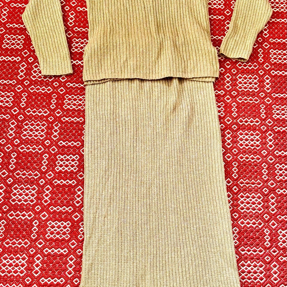 Gold color sweater long shirt with long sleeve top, by Diane M.